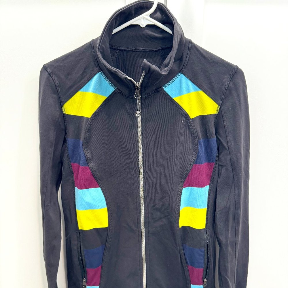 Women's Lululemon Asana Full Zip Jacket Black Multi-Color Excellent